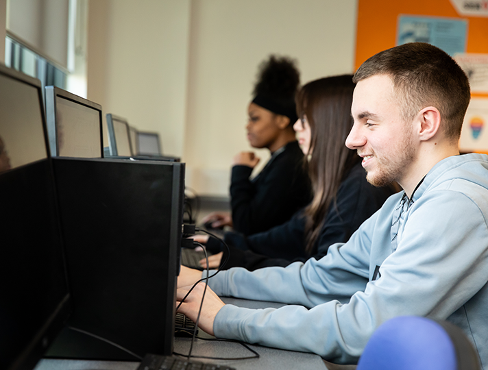 Students working on computers